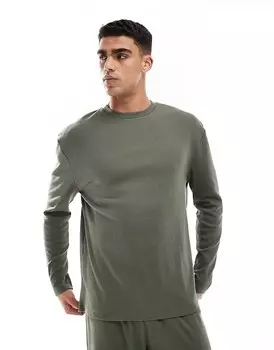 ASOS DESIGN — Capsule Collection — фактурная футболка свободного кроя с длинными рукавами в рубчик темно-зеленого цвета
