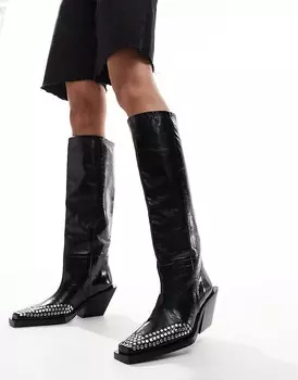 ASOS DESIGN – Cassie – Черные кожаные ковбойские сапоги премиум-класса с крышками