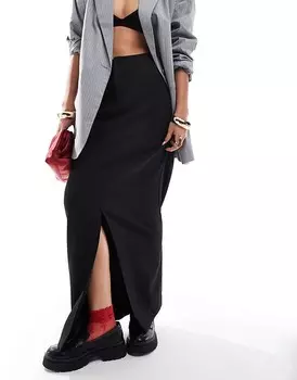 ASOS DESIGN – черная элегантная юбка макси с двойным поясом на талии