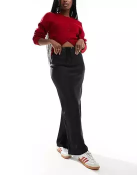 ASOS DESIGN – Черная асимметричная атласная юбка-макси с завязкой на талии