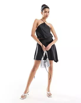ASOS DESIGN — Черная атласная мини-юбка с завязками по бокам в тон