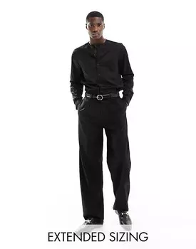 ASOS DESIGN – Черная атласная рубашка без воротника обычного кроя