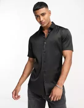 ASOS DESIGN – черная атласная рубашка узкого кроя