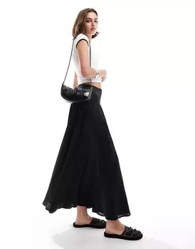 ASOS DESIGN – Черная атласная юбка макси с заниженной талией
