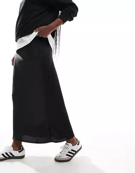 ASOS DESIGN – Черная атласная юбка миди косого кроя