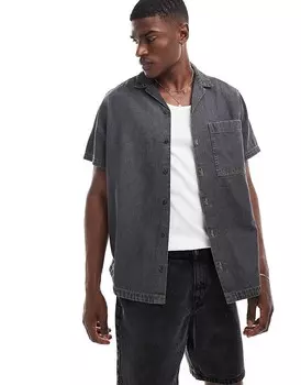 ASOS DESIGN – Черная джинсовая рубашка свободного кроя с воротником с лацканами