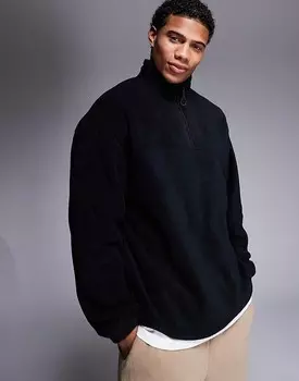 ASOS DESIGN – черная флисовая толстовка оверсайз с молнией на шее