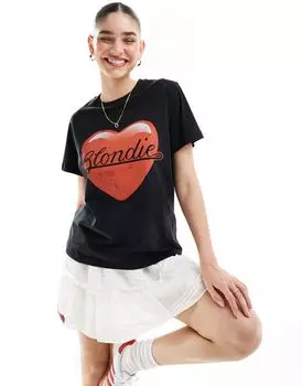 ASOS DESIGN — Черная футболка классического кроя с лицензионным изображением сердечек Blondie