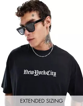 ASOS DESIGN – Черная футболка оверсайз с городским принтом на груди