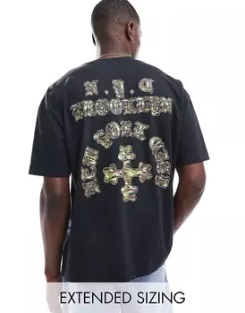 ASOS DESIGN – Черная футболка оверсайз с камуфляжным принтом на спине