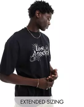 ASOS DESIGN = Черная футболка оверсайз с надписью Los Angeles = на груди