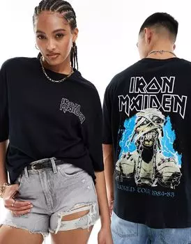 ASOS DESIGN – черная футболка оверсайз унисекс с лицензионной графикой Iron Maiden