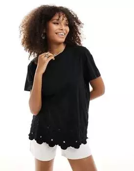 ASOS DESIGN — черная футболка с вышивкой по низу