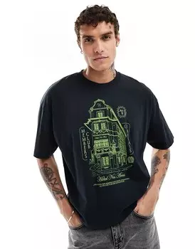 ASOS DESIGN – Черная футболка свободного кроя с принтом спереди