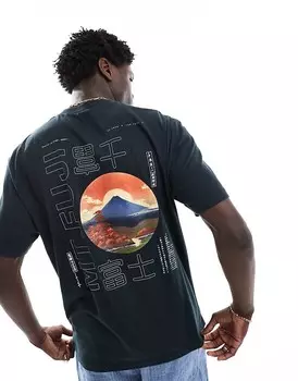 ASOS DESIGN – Черная футболка свободного кроя с принтом Fuji на спине