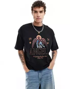 ASOS DESIGN – Черная футболка свободного кроя с принтом спереди