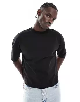 ASOS DESIGN — Черная футболка свободного кроя с заниженными плечами, 240 г/м