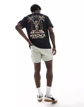 ASOS DESIGN – Черная футболка свободного кроя с принтом Mykonos на спине