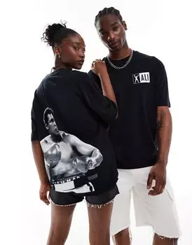 ASOS DESIGN – черная футболка унисекс оверсайз с большой лицензионной фотографией Мухаммеда Али, напечатанной на ней
