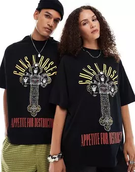 ASOS DESIGN – Черная футболка унисекс оверсайз с реглан и графикой Guns N' Roses
