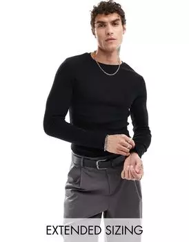ASOS DESIGN – черная футболка в рубчик с длинными рукавами и эффектным кроем