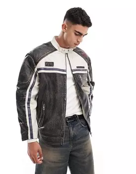 ASOS DESIGN – Черная куртка для мотокросса из натуральной кожи с нашивками