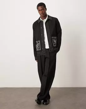 ASOS DESIGN — черная куртка Харрингтон с вышитым узором