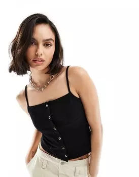 ASOS DESIGN – Черная майка на бретельках с роговыми пуговицами