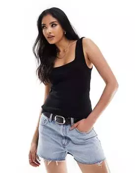 ASOS DESIGN — черная майка с глубоким вырезом и квадратным вырезом
