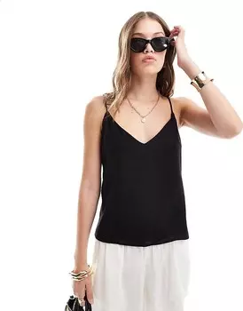 ASOS DESIGN – Черная майка с льняным эффектом и V-образным вырезом