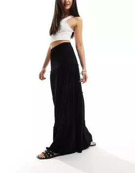 ASOS DESIGN – Черная многоярусная юбка макси