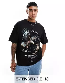 ASOS DESIGN – черная объемная футболка оверсайз с принтом орла спереди