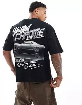 ASOS DESIGN – черная объемная футболка оверсайз с принтом автомобиля на спине