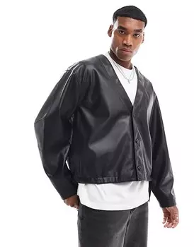 ASOS DESIGN – черная объемная куртка свободного кроя из искусственной кожи