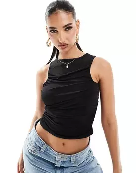 ASOS DESIGN – Черная облегающая майка с драпировкой спереди