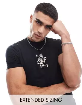 ASOS DESIGN – черная обтягивающая футболка с принтом на груди