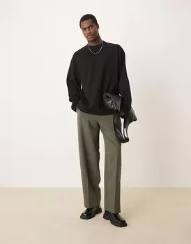 ASOS DESIGN – черная плотная футболка оверсайз премиум-класса с длинными рукавами и швами интерлок