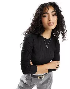 ASOS DESIGN – черная прозрачная футболка в рубчик с длинными рукавами