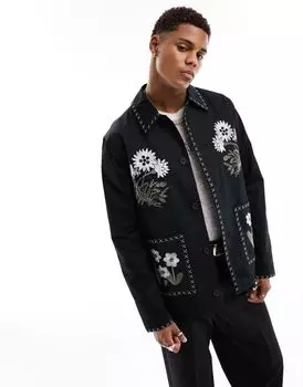 ASOS DESIGN – черная рабочая куртка с вышитым узором