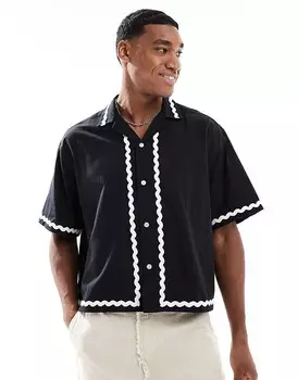 ASOS DESIGN – черная рубашка оверсайз свободного кроя с декоративной тесьмой