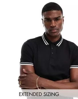 ASOS DESIGN — Черная рубашка-поло из пике с контрастной окантовкой
