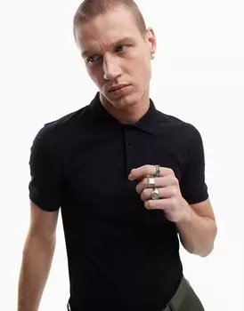 ASOS DESIGN – черная рубашка-поло подчеркивающего фигуру кроя