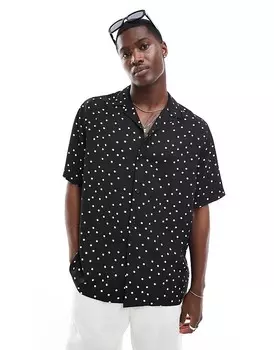 ASOS DESIGN – Черная рубашка свободного кроя с кубинским воротником в горошек