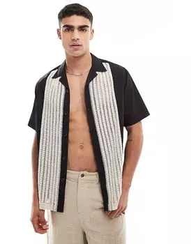 ASOS DESIGN – Черная рубашка свободного кроя с воротником с лацканами
