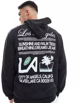 ASOS DESIGN – черная стираная толстовка оверсайз с надписью Los Angeles