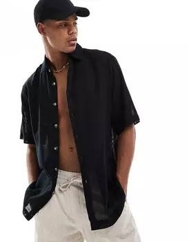 ASOS DESIGN – Черная структурированная рубашка свободного кроя с накладными карманами