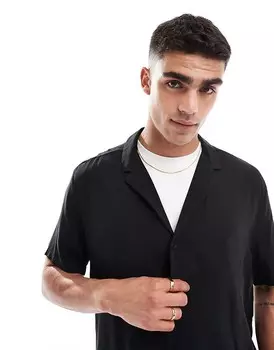 ASOS DESIGN – Черная свободная вискозная рубашка с глубоким воротником с лацканами