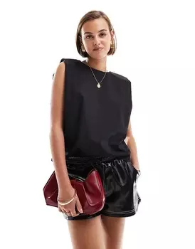 ASOS DESIGN – Черная тканая футболка без рукавов с подплечниками