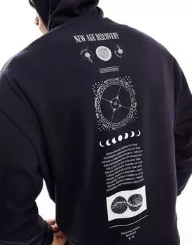 ASOS DESIGN – черная толстовка оверсайз с принтом вдоль позвоночника