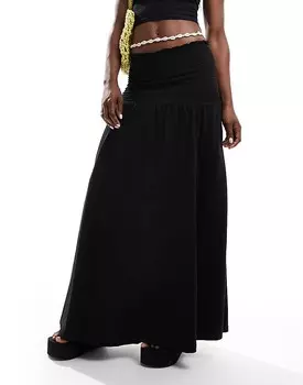 ASOS DESIGN – Черная юбка макси с присборенным поясом и заниженной талией